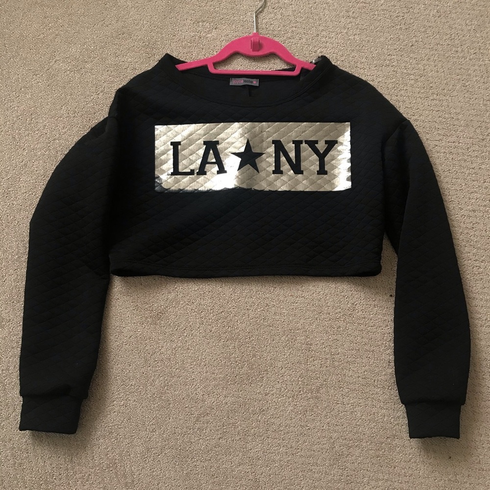 Joyce Leslie cropped black bomber sweater